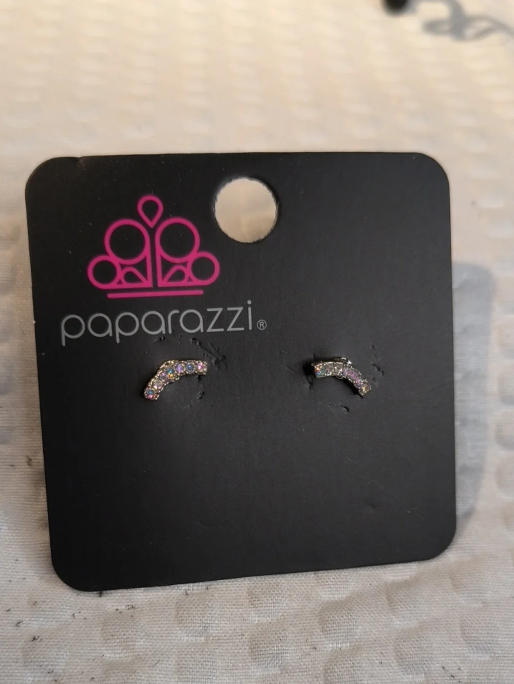 paparazzi Kids Iridescent Multi Rhinestone Crescent Studs